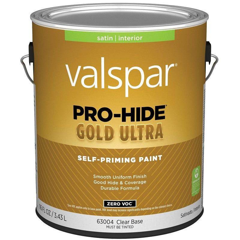 Valspar Pro-Hide Gold Ultra 6300 028.0063004.007 Latex Paint, Acrylic Base, Satin, Clear Base, 1 gal (Pack of 4)