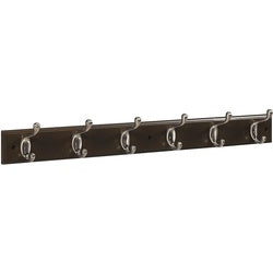 Coat & Hat Hook Rail 27 Inch 6 Satin Nickel Hooks Walnut Finish Wood Rail