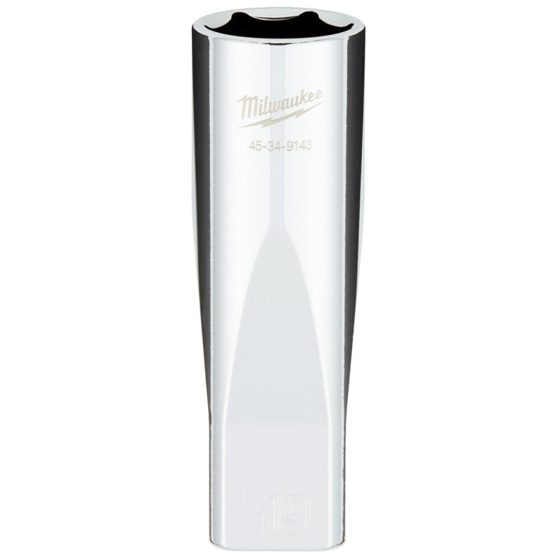 Milwaukee 45-34-9143 Socket, 19 mm Socket, Deep Socket, 1/2 in Drive, 6-Point, Chrome Vanadium Steel, Chrome