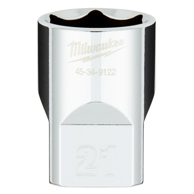 Milwaukee 45-34-9122 Socket, 21 mm Socket, 1/2 in Drive, 6-Point, Chrome Vanadium Steel, Chrome
