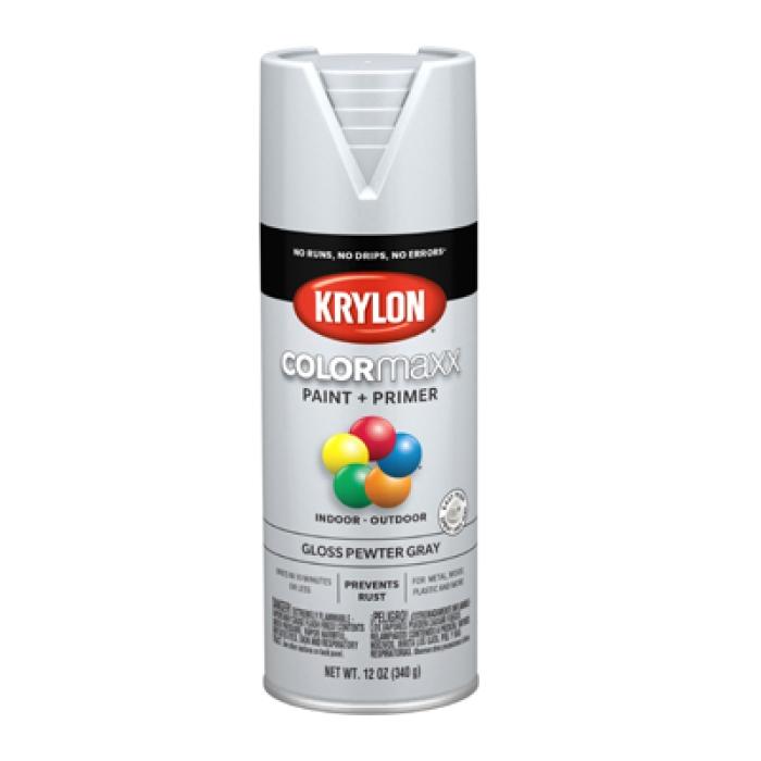 Krylon K05531007 Enamel Spray Paint, 12 oz Can, 25 sq-ft Coverage Area, Solvent Base, Gloss, Pewter Gray
