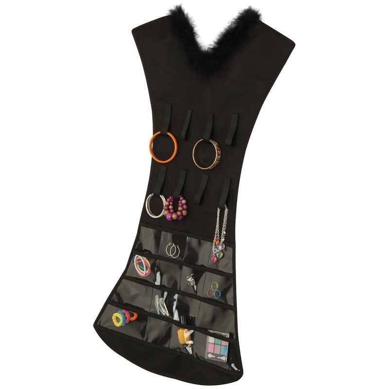 Honey-Can-Do SFT-03618 Jewelry Dress with Fur, 20.08 in W, 34-21/32 in H, Fabric, Black