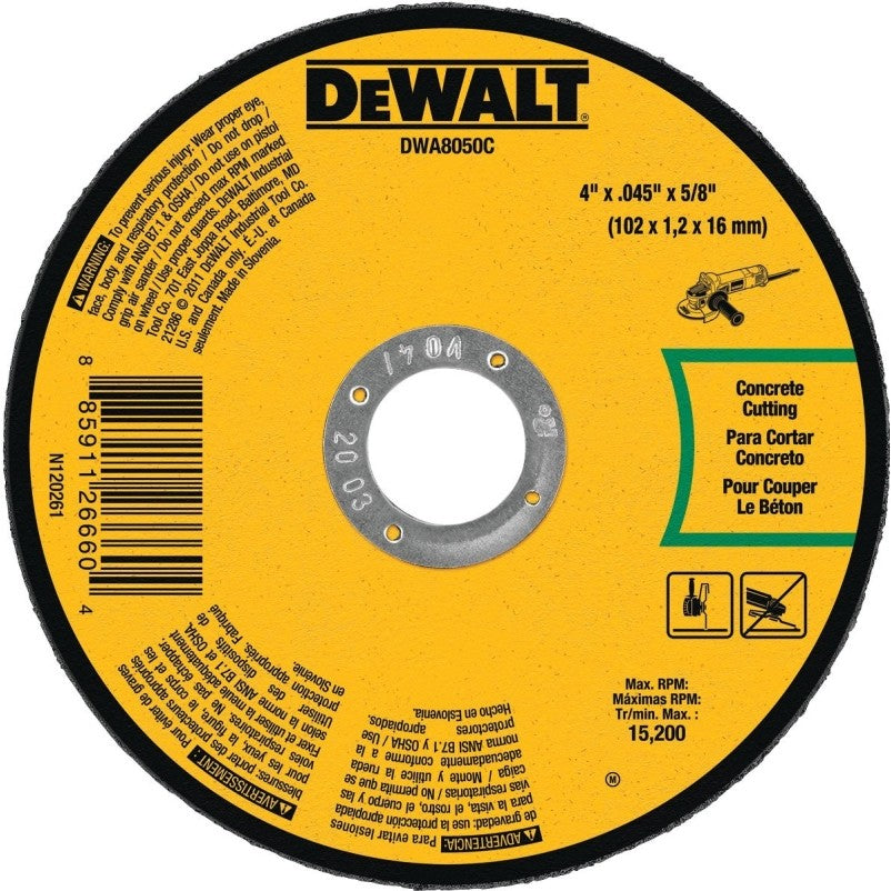 DEWALT DWA8050C Cutting Wheel, 4 in Dia, 0.045 in Thick, Aluminum Oxide Abrasive, 5/8 in Arbor (Pack of 25)