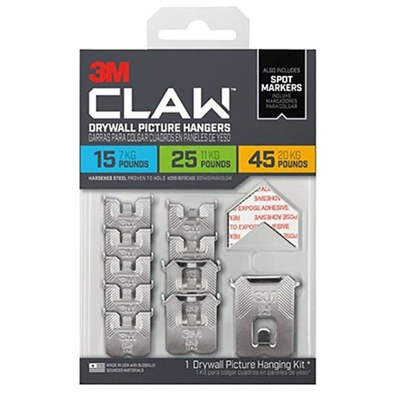 3M 3PHKITM-10ES Drywall Picture Hanger Variety Pack with Spot Marker, 45 lb, Steel, 1/8 in Projection