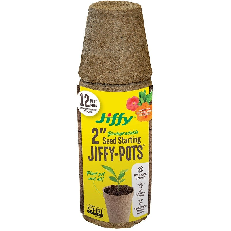 Jiffy JP212 Round Peat Pot, Brown, 12/PK