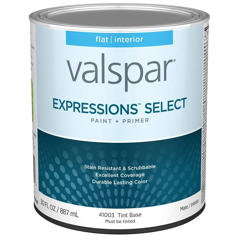 Valspar Expressions Select 4100 028.0041003.005 Latex Paint, Acrylic Base, Flat, Tint Base, 1 qt, Plastic Can