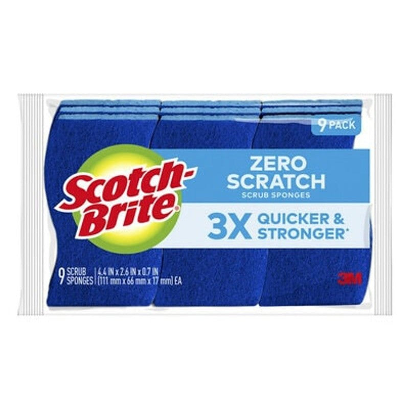 Scotch-Brite 529-5 Zero Scratch Scrub Sponge, Cellulose Abrasive, 4.4 in L, 2.6 in W, Blue