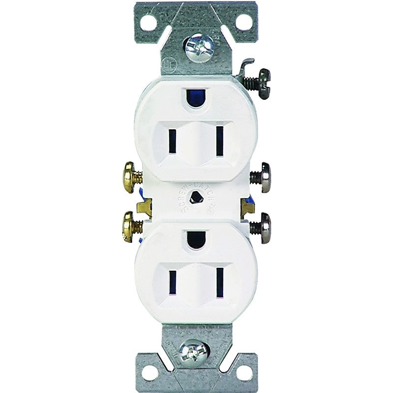 Eaton Wiring Devices C270W Duplex Receptacle, Thermoplastic, White, 2-Pole, 15 A, 125 V, Push-in, Side Wiring, 60 Hz