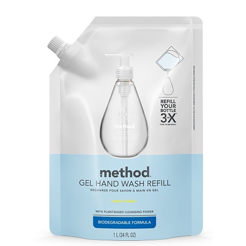 method 328104 Hand Wash Refill, Gel, Clear, Sweet Water, 34 oz Bottle