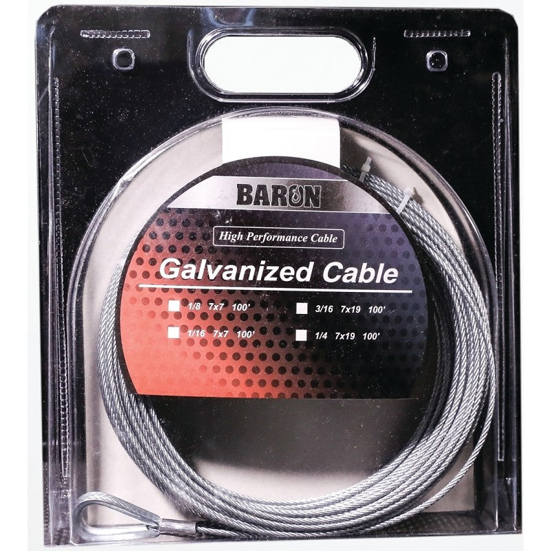 Baron 0 7005/50070 Aircraft Cable, 3/16 in Dia, 50 ft L, 740 lb Working Load, Galvanized Steel