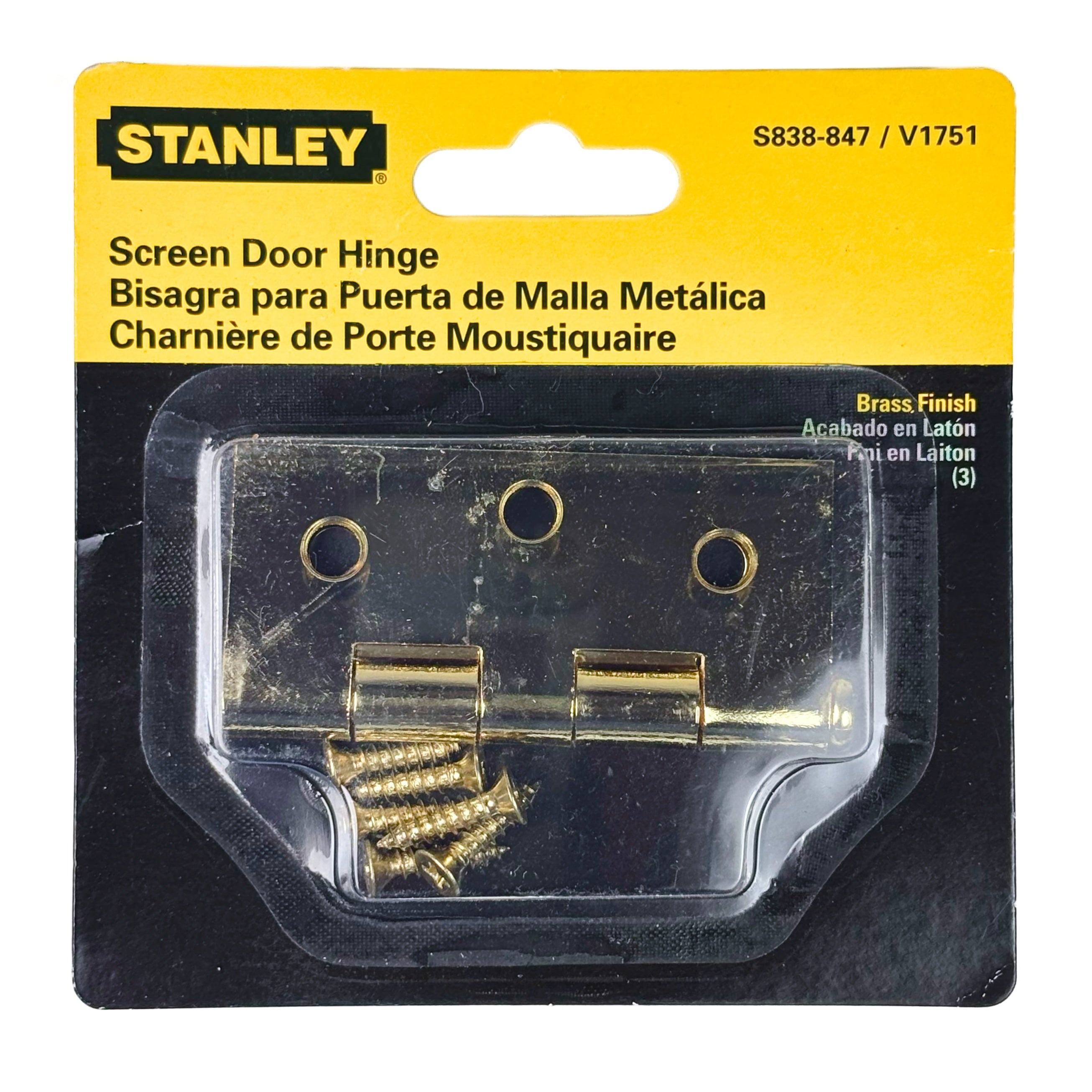 Screen Door Hinge 3 By 2-1/2 Inch Bright Brass On Steel 1 Pack