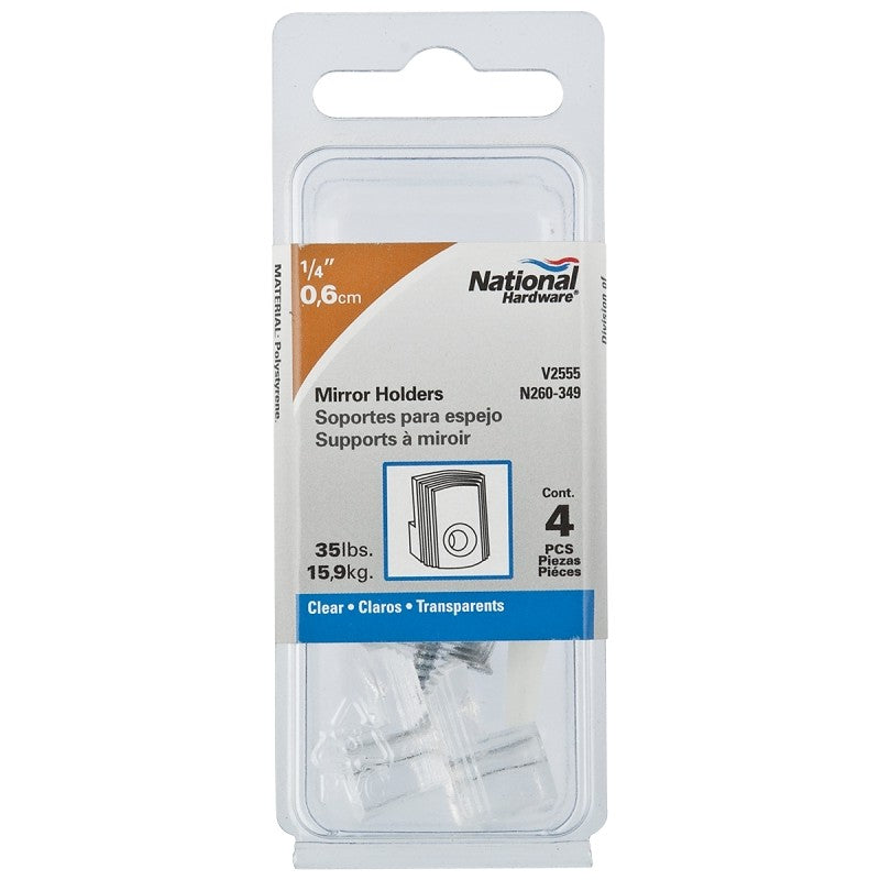 National Hardware V2555 Series N260-349 Mirror Holder, 35 lb, Plastic, Clear, Wall, 4/PK