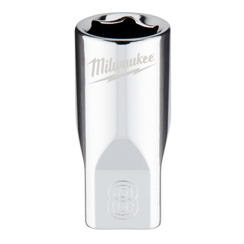 Milwaukee 45-34-9034 Socket, 8 mm Socket, Standard Socket, 4.921 in OAL, 1/4 in Drive, 6-Point, Chrome Vanadium Steel
