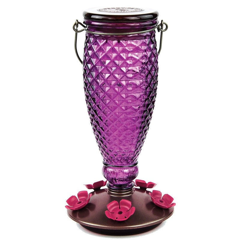 Perky-Pet 9102-2 Bird Feeder, Diamond, 24 oz, Nectar, 5-Port/Perch, Glass/Plastic, Wine, 10-1/2 in H