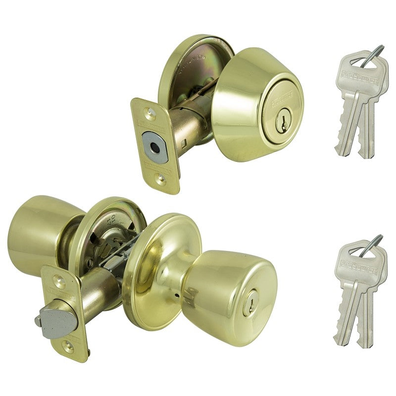 ProSource BS721BRA4F Deadbolt and Entry Lockset, Turnbutton Lock, Tulip Design, Polished Brass, 3 Grade, Brass (Pack of 2)