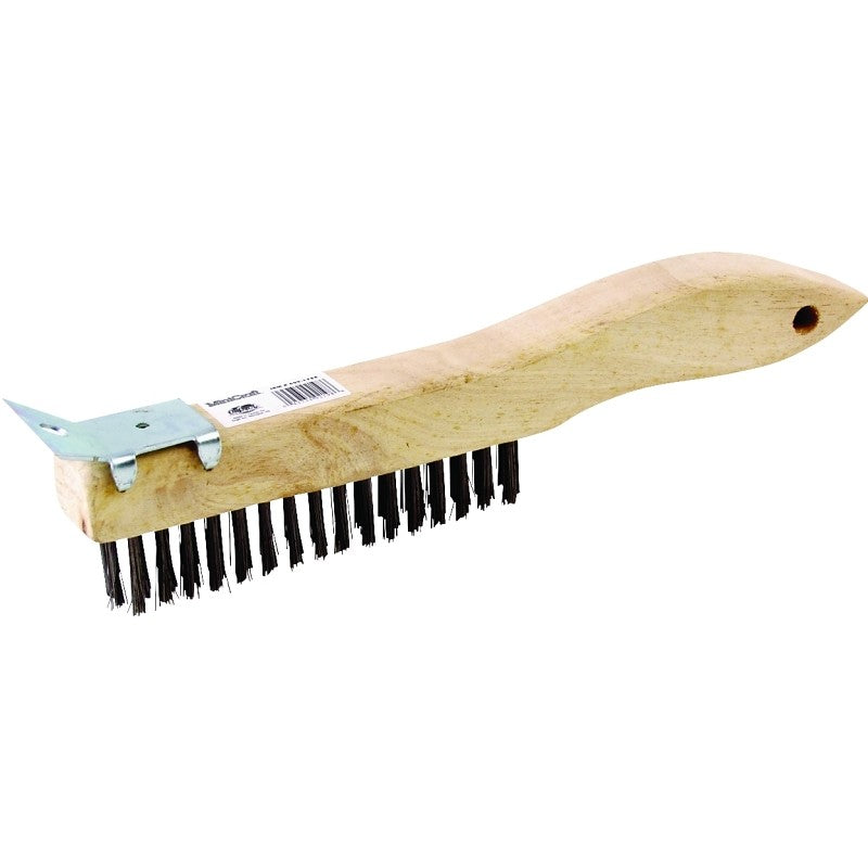 ProSource WB01416S Wire Brush with Scraper, 1-3/4 in L Trim, Metallic Bristle, 3/4 in W Brush, 10-7/8 in OAL