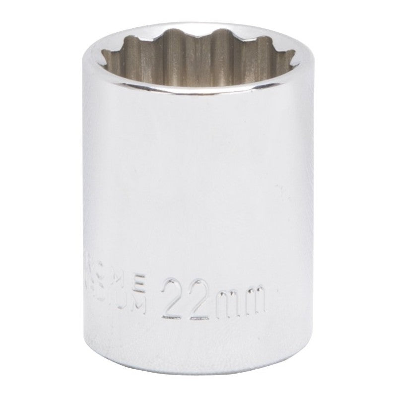 Vulcan MT6534044 Drive Socket, 22 mm Socket, 1/2 in Drive, 12-Point, Chrome Vanadium Steel, Chrome