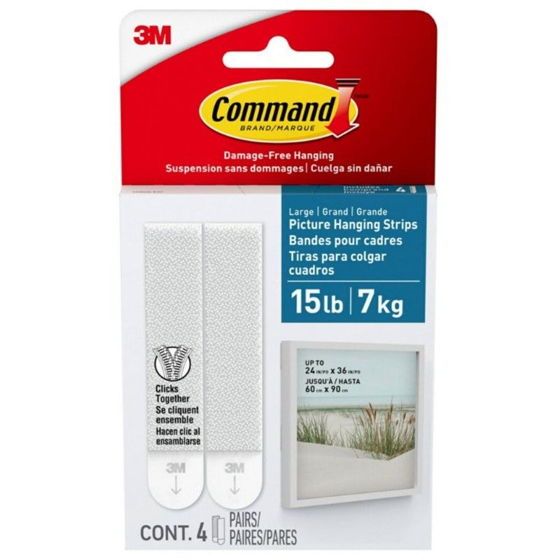Command 17206B-ES Picture Hanging Strip, 4 lb, 4-Hook, Foam, White