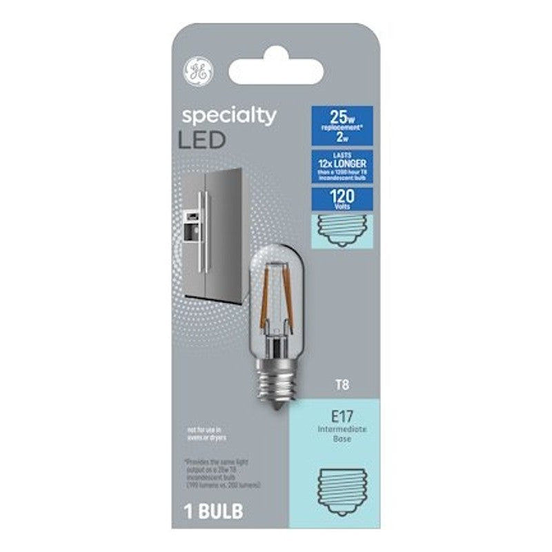 GE 93128998 LED Light Bulb, T8 Lamp, 25 W Equivalent, E17 Intermediate Lamp Base, Frosted, Warm White Light (Pack of 4)