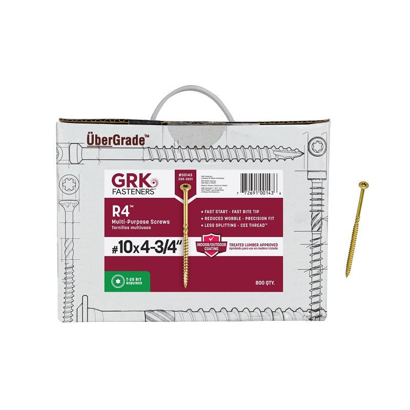 GRK Fasteners R4 00143 Framing and Decking Screw, #10 Thread, 4-3/4 in L, Round Head, Star Drive, Steel