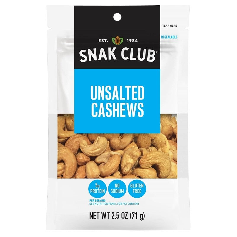 Snak Club 700542 Unsalted Cashew, 2.5 oz (Pack of 6)