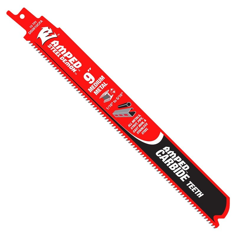 Diablo Steel Demon AMPED Series DS0910CFA Reciprocating Saw Blade, 1 in W, 9 in L, 10 TPI, Carbide Cutting Edge, 1/PK
