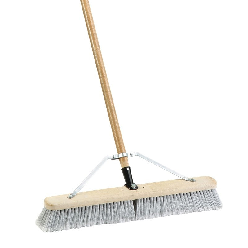 Simple Spaces 93150 Push Broom, 24 in Sweep Face, 3 in L Trim, Fine Flagged Synthetic Bristle, 60 in L, Gray