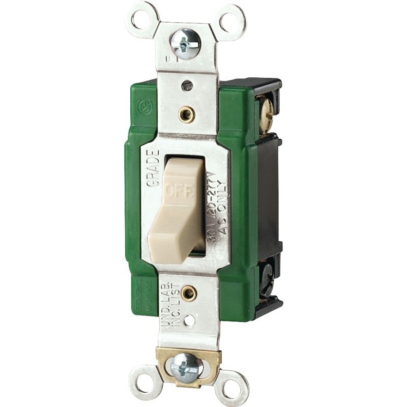 Eaton Cooper Wiring WD3032V Toggle Switch, 277 VAC, Back, Side Terminal, Polycarbonate Housing Material, Ivory