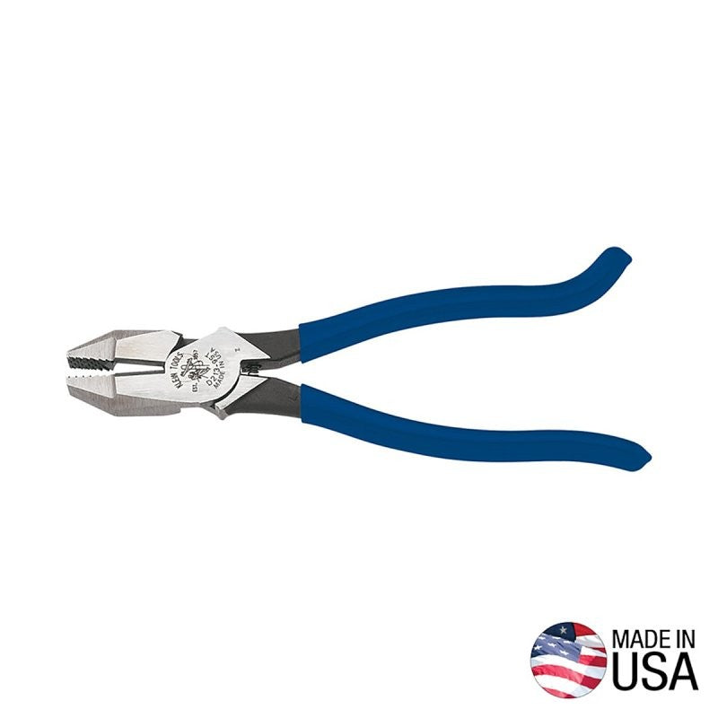 Klein Tools D213-9ST Series Ironworker's Plier, 7-3/8 in L Handle, 9-3/8 in OAL, Blue Handle, Hook Bend Handle