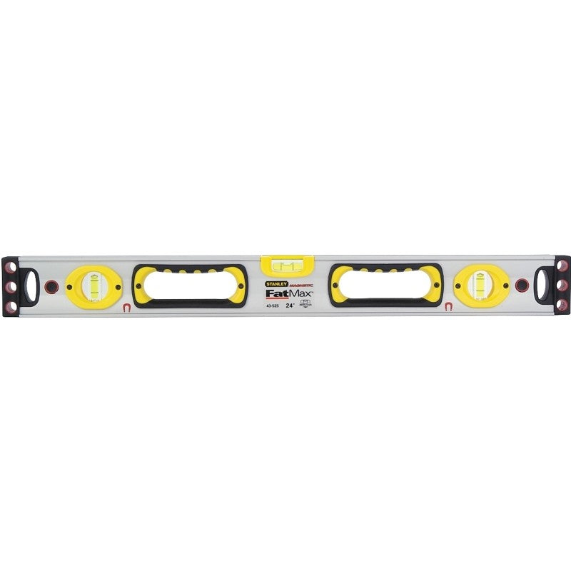 STANLEY 43-525 Box Beam Level, 24 in L, 3-Vial, 2-Hang Hole, Magnetic, Aluminum, Silver/Yellow