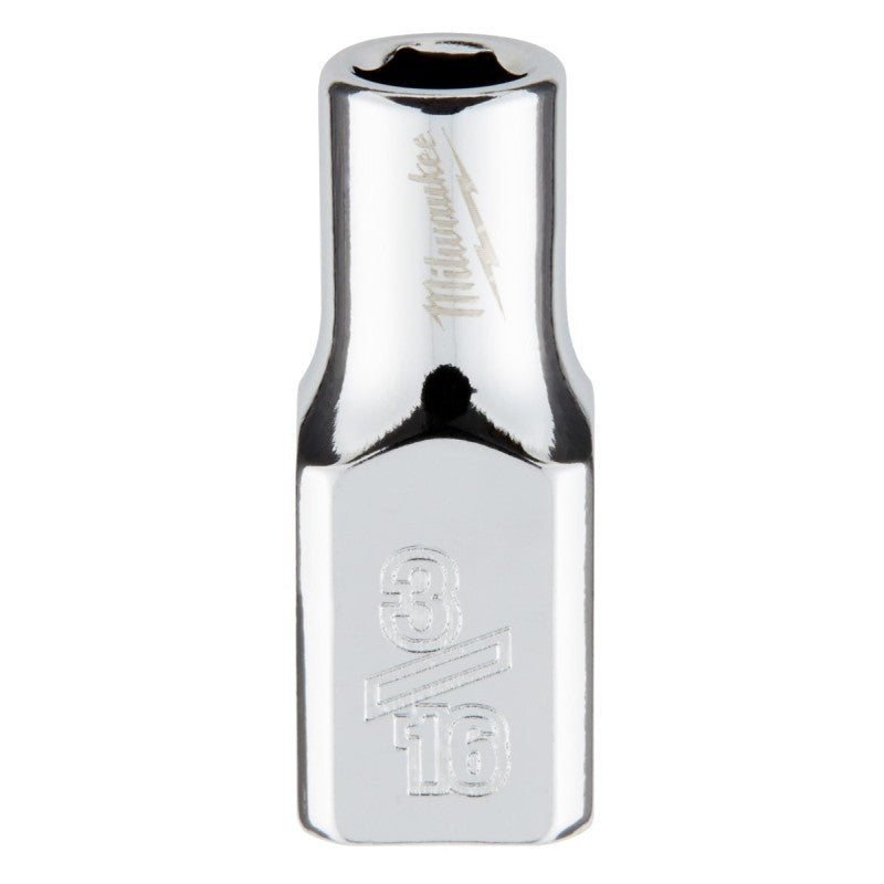 Milwaukee 45-34-9001 Socket, 3/16 in Socket, Standard Socket, 4.921 in OAL, 1/4 in Drive, 6-Point, Chrome