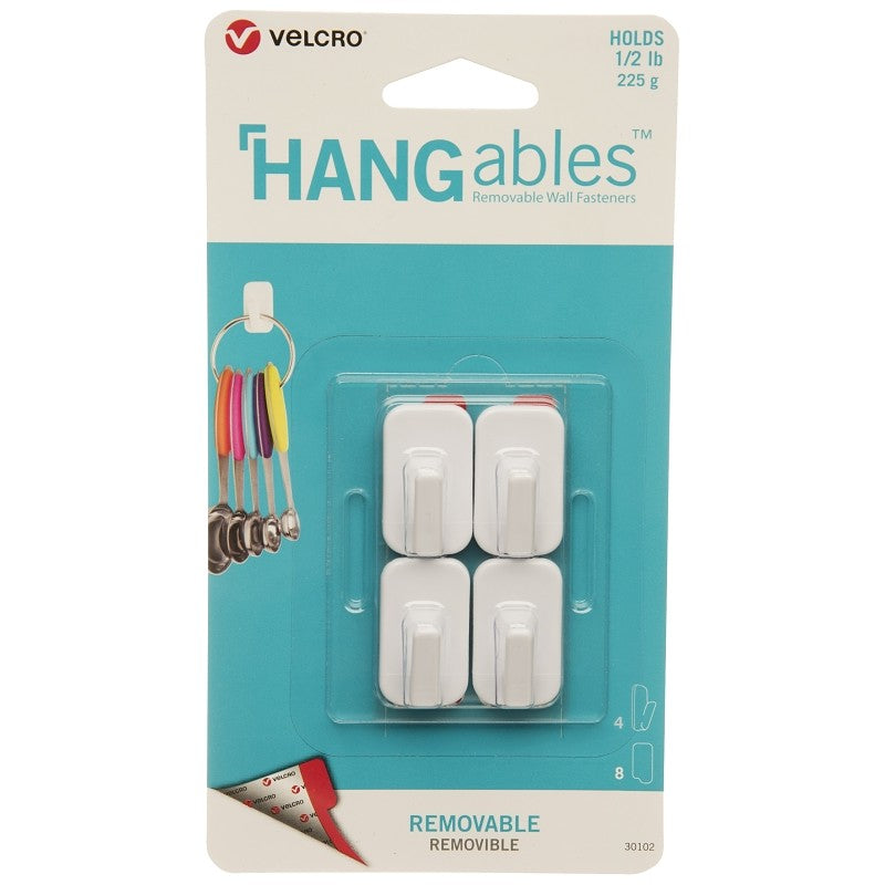 VELCRO Brand HANGables VEL-30102-USA Removable Wall Hook, 0.5 lb, 4-Hook, White