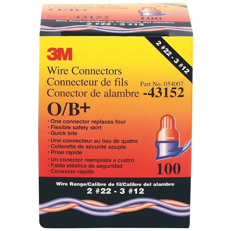 3M Performance Plus O/B Wire Connector, 22 to 12 AWG Wire, Steel Contact, Blue/Orange