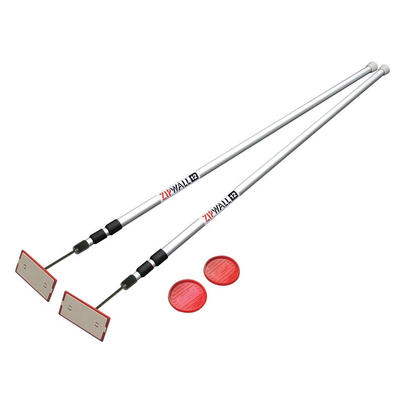 Zipwall SLP2 Dust Barrier Pole, Spring-Loaded, 12 ft L, Aluminum, 2/PK