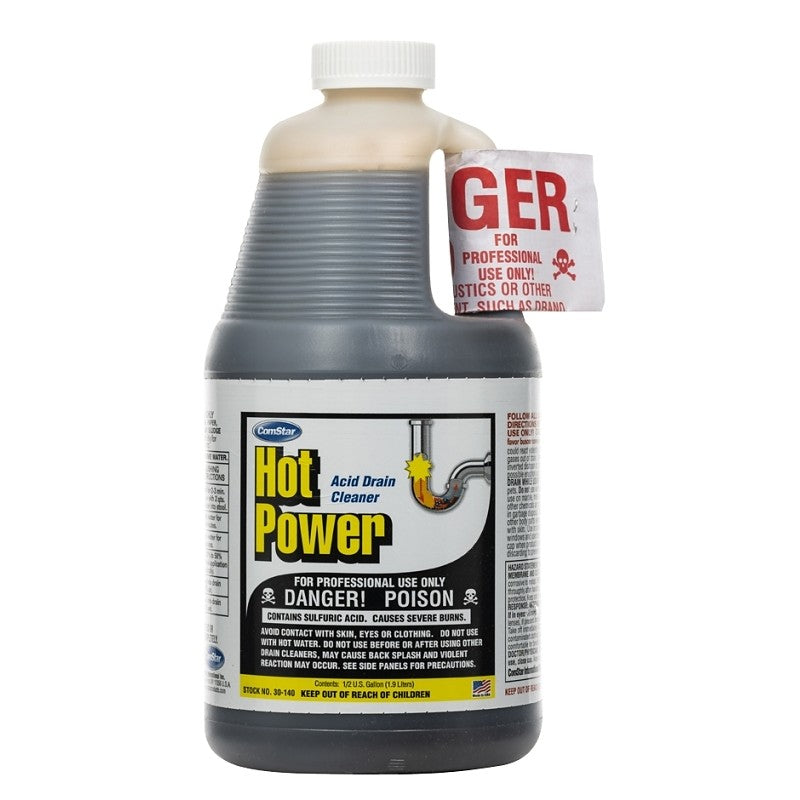 ComStar Hot Power 30-140 Drain Cleaner, Liquid, Amber, Sharp, 0.5 gal Bottle (Pack of 6)