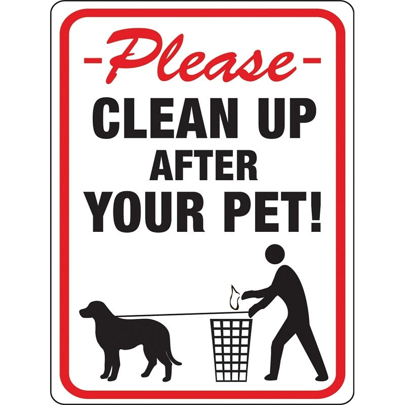 Hy-Ko 20617 Identification Sign, Rectangular, CLEANUP AFTER YOUR PET!, Black/Red Legend, White Background, Plastic (Pack of 10)
