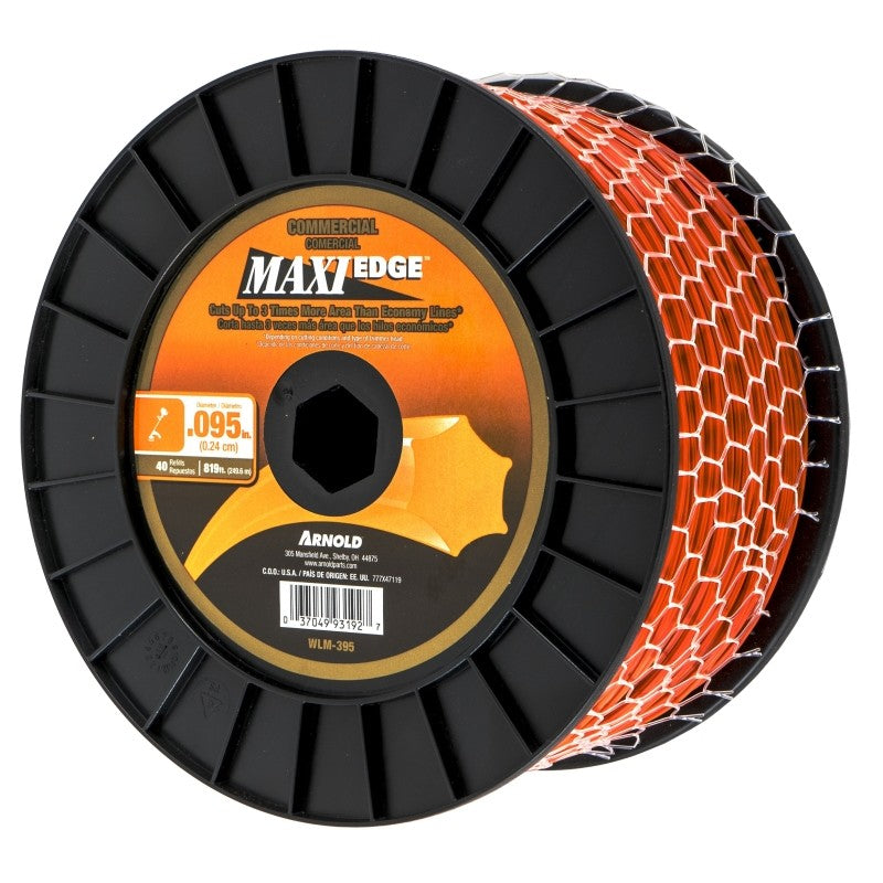 Arnold Maxi Edge Series WLM-395 Trimmer Line Spool, 0.095 in Dia, 819 ft L, Polymer, Orange
