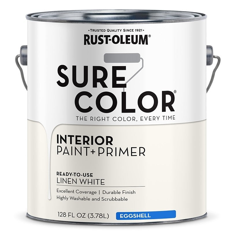 Rust-Oleum Sure Color 380220 Interior Wall Paint, Eggshell, Linen White, 1 gal, Can, 400 sq-ft Coverage Area (Pack of 2)