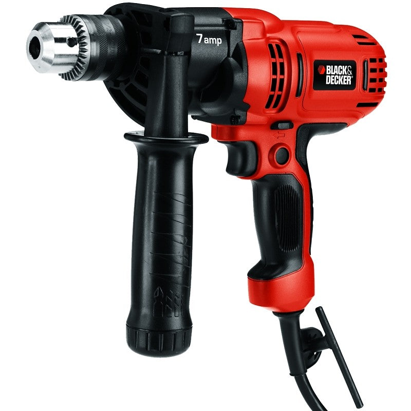 Black+Decker DR560 Drill/Driver, 7 A, 1/2 in Chuck, Keyed Chuck, Includes: (1) Chuck Key and Holder, (1) Side Handle