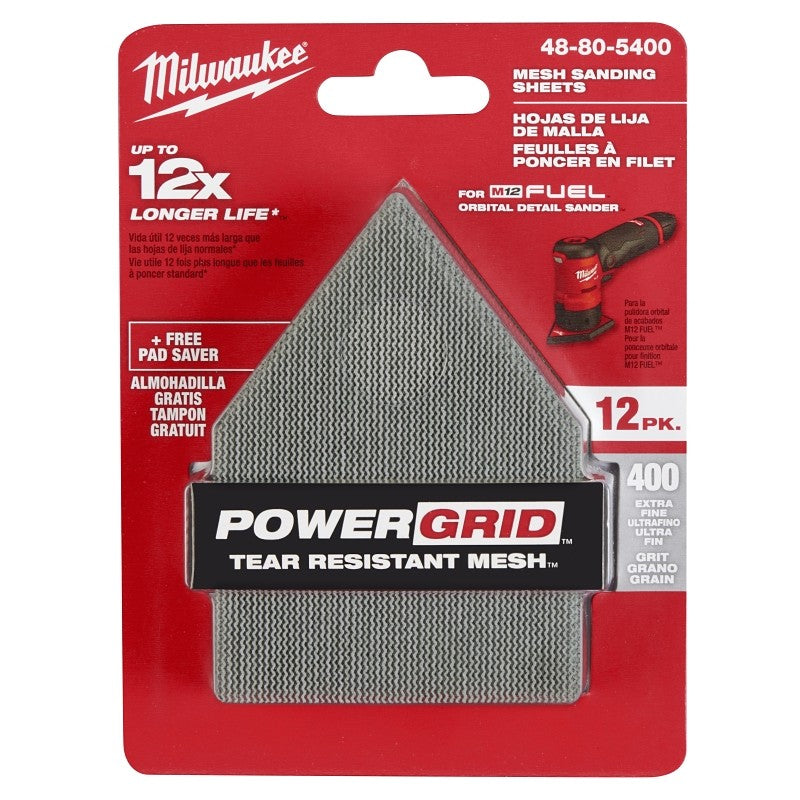 Milwaukee 48-80-5400 Mesh Sanding Sheet, 3-5/8 in W, 3-3/4 in L, 400 Grit, Extra Fine, Aluminum Oxide Abrasive (Pack of 3)
