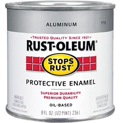 Rust-Oleum Stops Rust 7715730 Enamel Paint, Oil, Metallic, Aluminum, 0.5 pt, Can, 80 to 120 sq-ft/qt Coverage Area
