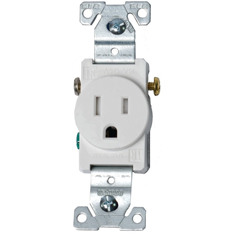 Eaton Wiring Devices TR817W-BOX Single Receptacle, Flush Mounting, 2-Pole, 125 V, Side Wiring, NEMA: NEMA 5-15R