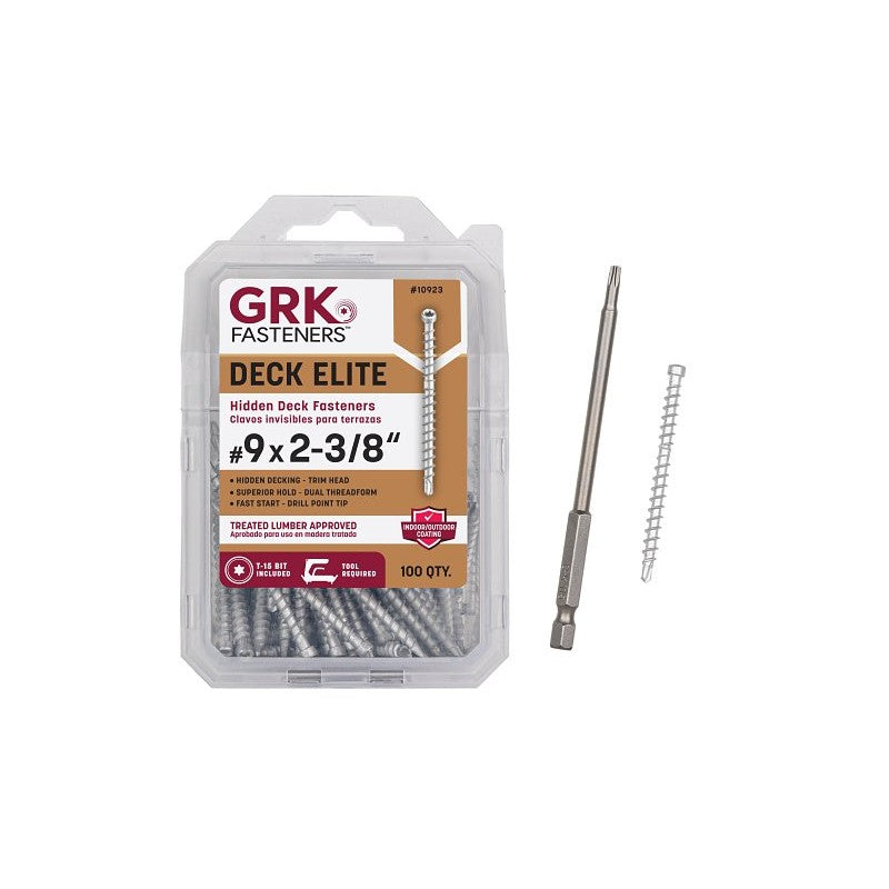 GRK Fasteners Deck Elite Series 10923 Hidden Deck Screw, 2-3/8 in L, Coarse Thread, Trim Head, Star Drive, Steel, Chrome