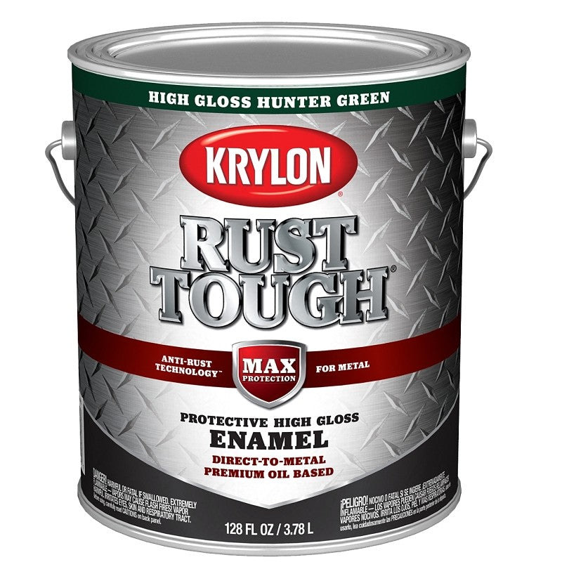Krylon Rust Tough K09739008 Rust Preventative Paint, Gloss, Hunter Green, 1 gal, 400 sq-ft/gal Coverage Area (Pack of 4)