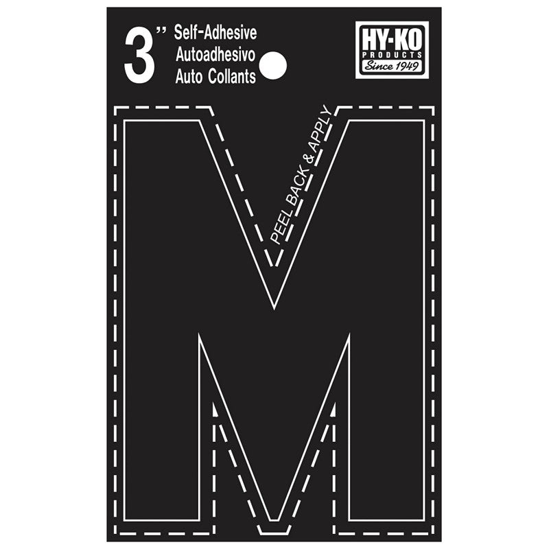 Hy-Ko 30400 Series 30423 Die-Cut Letter, Character: M, 3 in H Character, Black Character, Vinyl (Pack of 10)