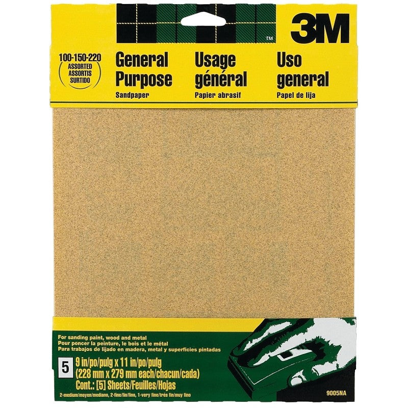 3M 9005 Sandpaper Sheet, 11 in L, 9 in W, Aluminum Oxide Abrasive, Paper Backing