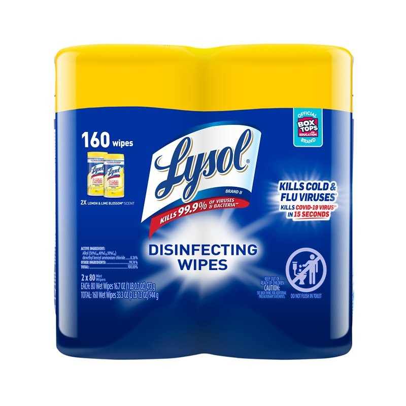 Lysol 19200-80296 Disinfecting Wipes, Lemon and Lime Blossom, White, 7 in L, 8 in W, 1-Ply