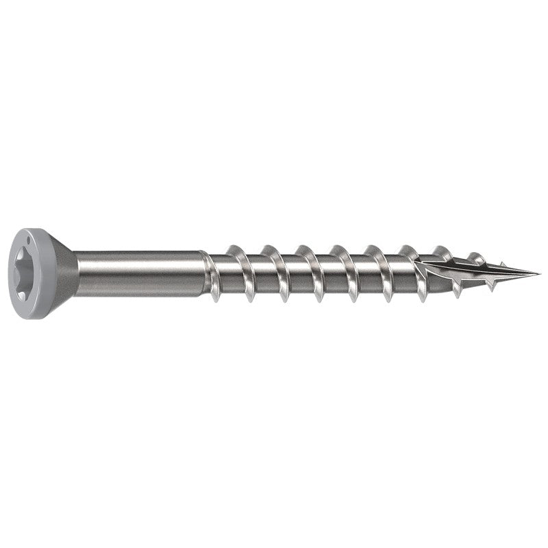 Camo 0353000ES Deck Screw, 0.163 in Thread, 1-5/8 in L, Trim Head, Sharp, Type-17 Point, 316 Stainless Steel, Gray
