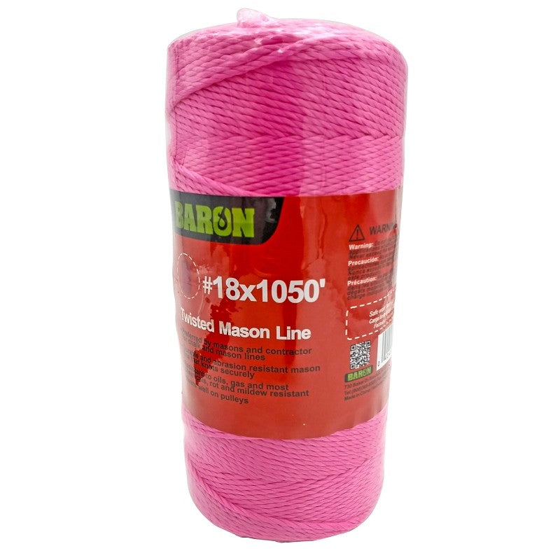 Baron 10819 Mason Line, #18 Dia, 1050 ft L, 13 lb Working Load, Polypropylene, Pink