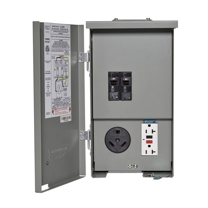 Connecticut Electric CESMPSC41GRHR RV/EV Power Outlet, 1-Phase, 30 A, 240 V, 2-Space, NEMA 3R Enclosure, Bolt-On